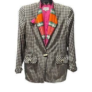 CACHE VINTAGE 80's Retro Houndstooth Women's Blazer Art Deco Size Large